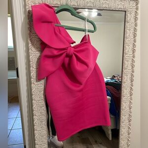 One Shoulder Pink Bow Dress